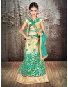 Sea Green Banglori Silk With Embroidery Work Lehenga Choli For Girls