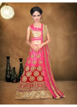 Pink Banglori Silk With Embroidery Work Lehenga Choli For Girls