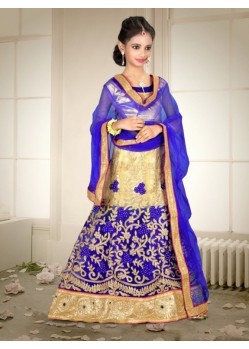 Royal Blue Banglori Silk With Embroidery Work Lehenga Choli For Girls