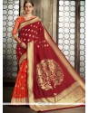 Art Silk Maroon And Orange Designer Half N Half Saree