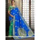 Blue And Sea Green Weaving Work Art Silk Half N Half Designer Saree