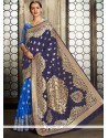 Weaving Work Blue And Navy Blue Art Silk Half N Half Saree