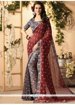 Lace Work Faux Georgette Casual Saree