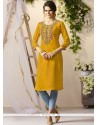 Rayon Yellow Party Wear Kurti