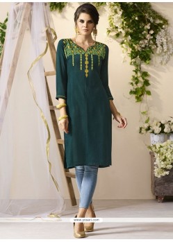 Green Rayon Party Wear Kurti