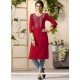 Embroidered Work Maroon Rayon Party Wear Kurti