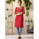 Embroidered Work Rayon Red Party Wear Kurti