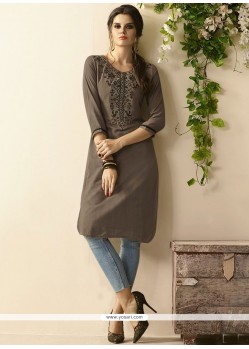 Embroidered Work Brown Party Wear Kurti