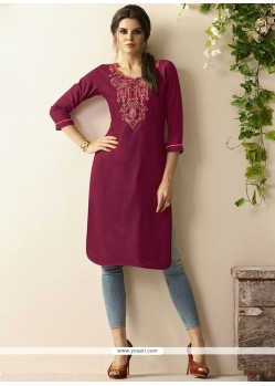 Purple Embroidered Work Party Wear Kurti