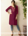 Purple Embroidered Work Party Wear Kurti