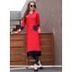 Red Plain Work Rayon Party Wear Kurti