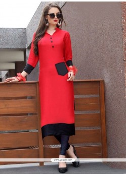 Red Plain Work Rayon Party Wear Kurti