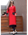 Red Plain Work Rayon Party Wear Kurti