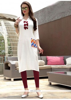 Print Work Rayon White Party Wear Kurti