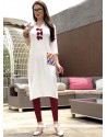 Print Work Rayon White Party Wear Kurti