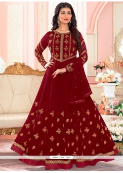 Ayesha Takia Faux Georgette Resham Work Maroon Floor Length Anarkali Suit