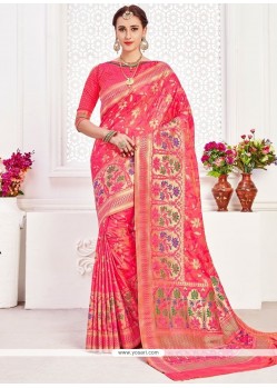 Rose Pink Weaving Work Art Silk Traditional Designer Saree
