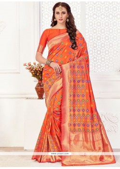 Orange Art Silk Traditional Saree