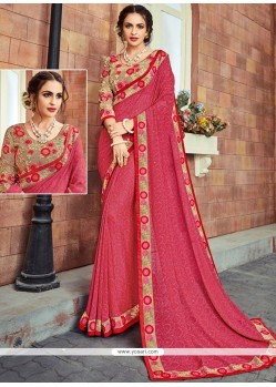 Faux Georgette Pink Lace Work Classic Designer Saree