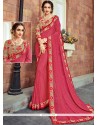 Faux Georgette Pink Lace Work Classic Designer Saree