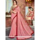 Faux Georgette Pink Lace Work Classic Saree