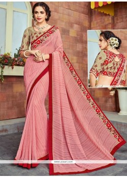 Faux Georgette Pink Lace Work Classic Saree