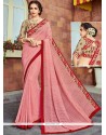 Faux Georgette Pink Lace Work Classic Saree