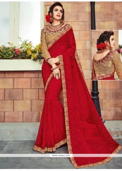 Red Embroidered Work Designer Saree