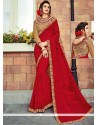 Red Embroidered Work Designer Saree