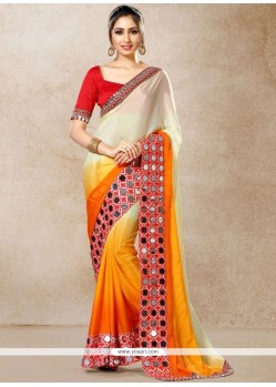 Faux Chiffon Embroidered Work Shaded Saree
