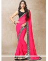 Faux Georgette Hot Pink Embroidered Work Classic Designer Saree