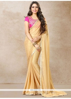 Beige Embroidered Work Traditional Saree