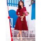 Cotton Red Print Work Party Wear Kurti