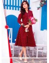 Cotton Red Print Work Party Wear Kurti