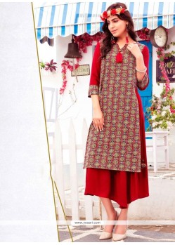 Print Cotton Party Wear Kurti In Red