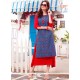 Blue And Red Print Work Party Wear Kurti