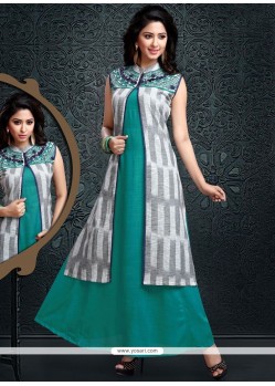 Sea Green Chanderi Cotton Party Wear Kurti