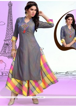 Grey Chanderi Party Wear Kurti