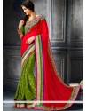 Glowing Red And Green Georgette Designer Saree
