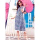 Cotton Blue Print Work Party Wear Kurti