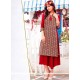 Print Cotton Party Wear Kurti In Red