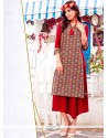 Print Cotton Party Wear Kurti In Red