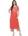 Orange Rayon Party Wear Kurti