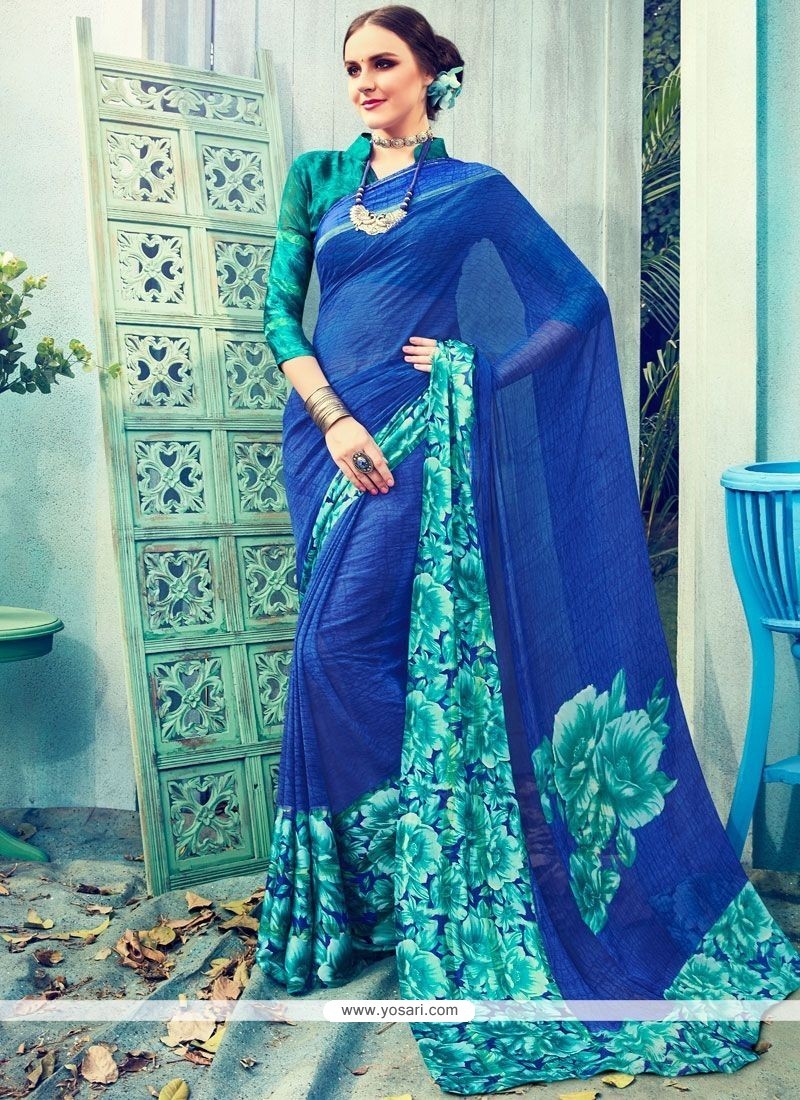 Buy Blue Printed Saree | Casual Sarees