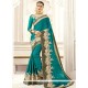 Teal Patch Border Work Faux Georgette Classic Designer Saree