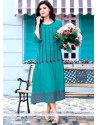 Print Work Sea Green Party Wear Kurti