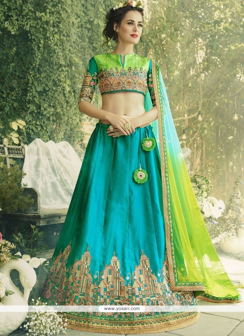Wedding Wear Printed Pista Green Color Lehenga Choli