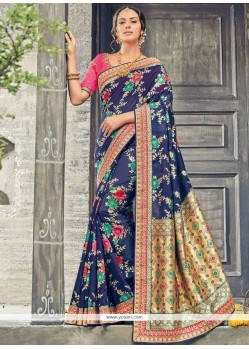 Art Silk Navy Blue Weaving Work Designer Traditional Saree