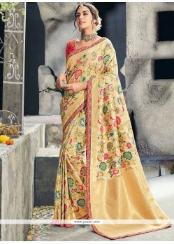 Art Silk Cream Traditional Designer Saree