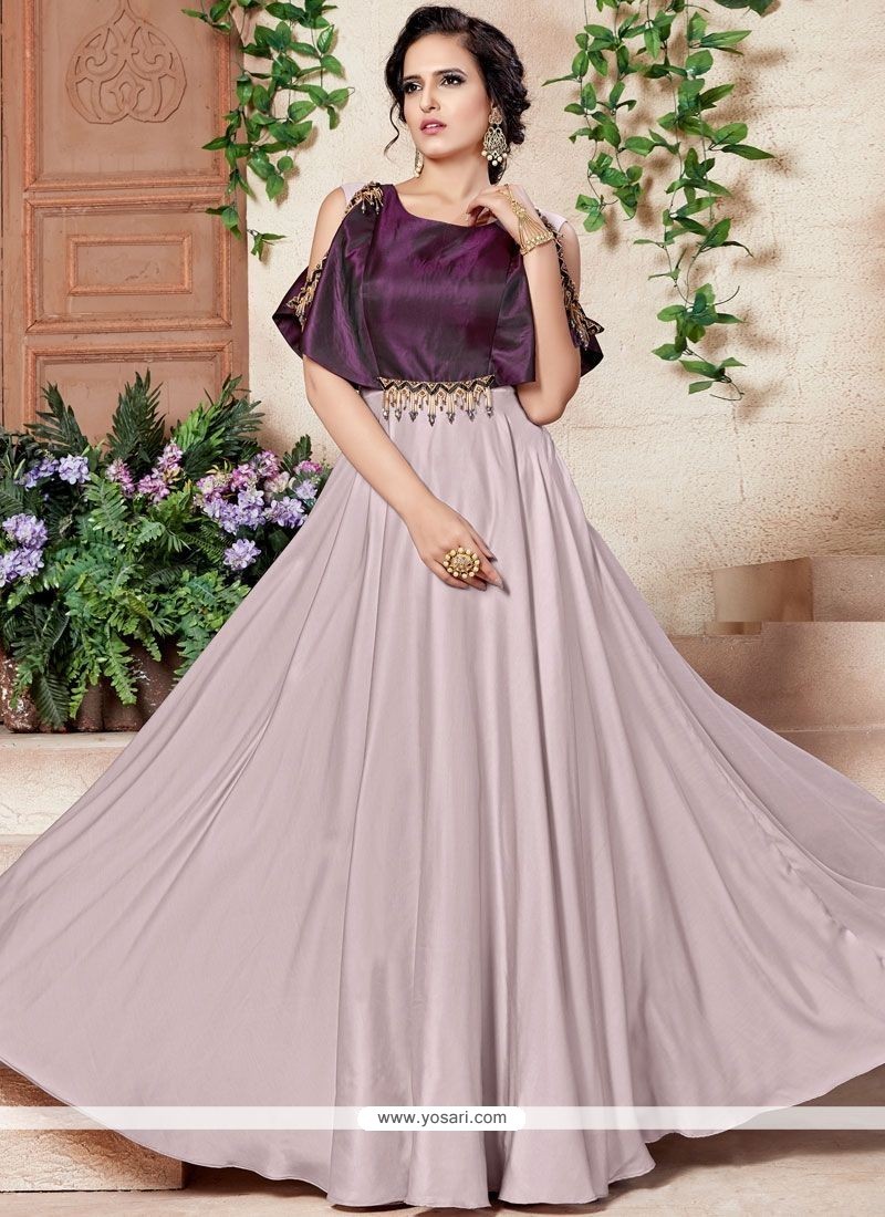 Buy Olive Green Designer Party Wear Readymade Triva Satin Silk Gown | Gowns